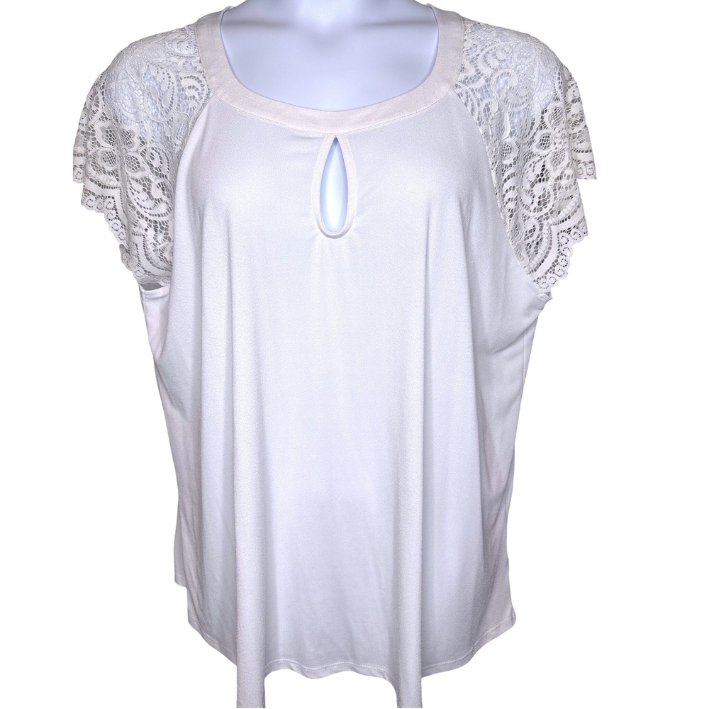 Torrid Womens White Lace Sleeve Keyhole Blouse Sz 3X Dressy Casual Coquette Boho